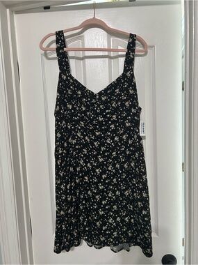 Old Navy Black Mini Dress with Cream Floral Print